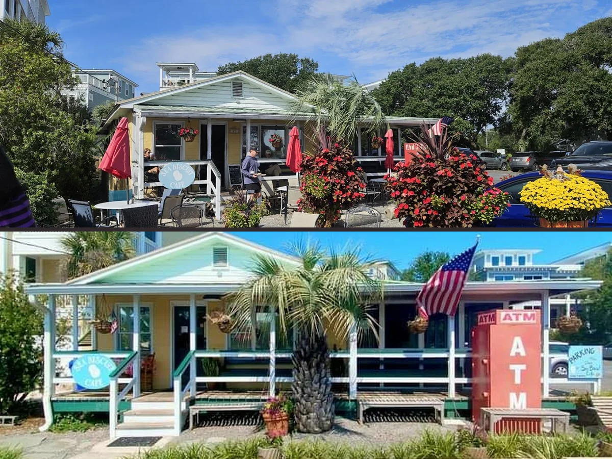 Bright cafe tables with nautical accents.