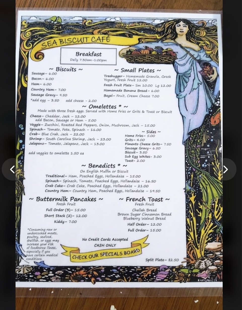 Simple menu page with homestyle morning dishes.